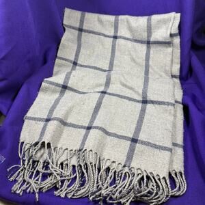 Grey Navy Large Plaid Scarf